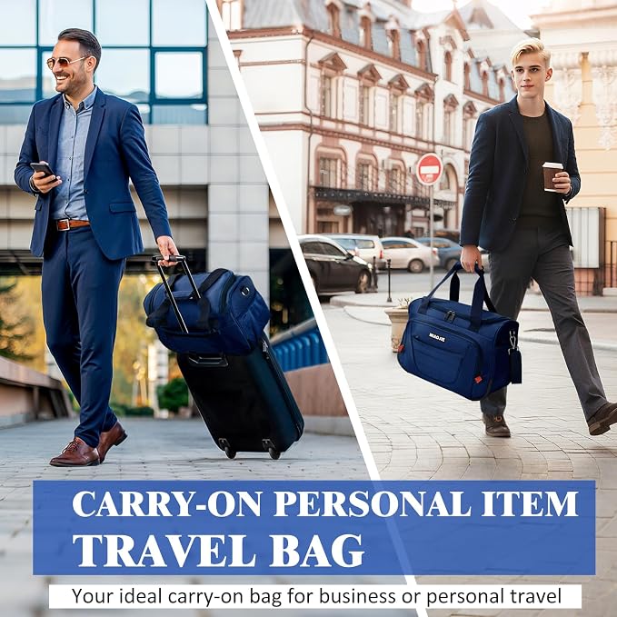 Underseat Carry On luggage Bag Airplanes Personal Item Bags Weekender Overnight Travel Tote Bag Shoulder Small Softside Carry on Luggage Travel Duffel Bags For Men Women -18 IN Navy Blue