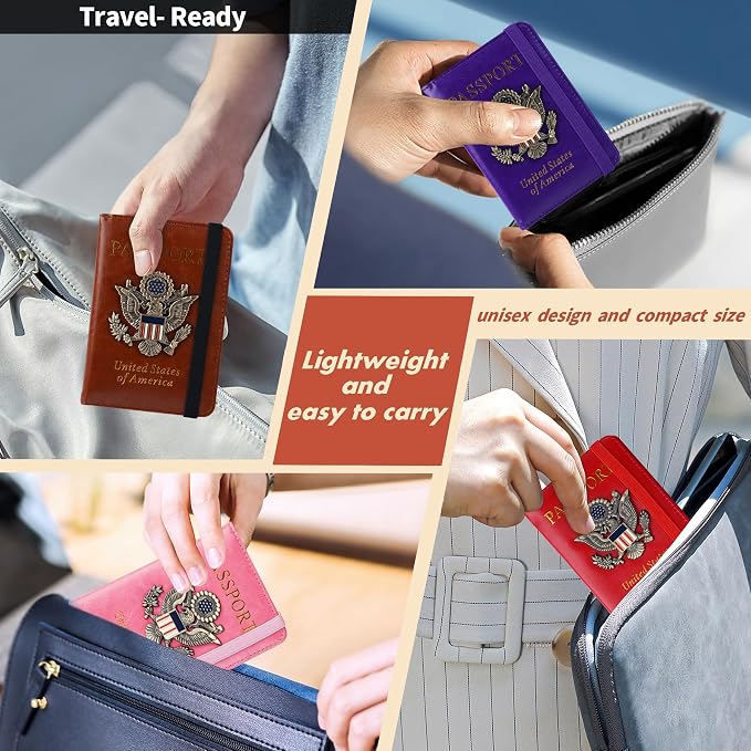 Passport Holder Cover Travel Wallet and Card Slot Combo RFID Blocking Leather Family Passport Holder Travel Accessories for Men Women(Brown)