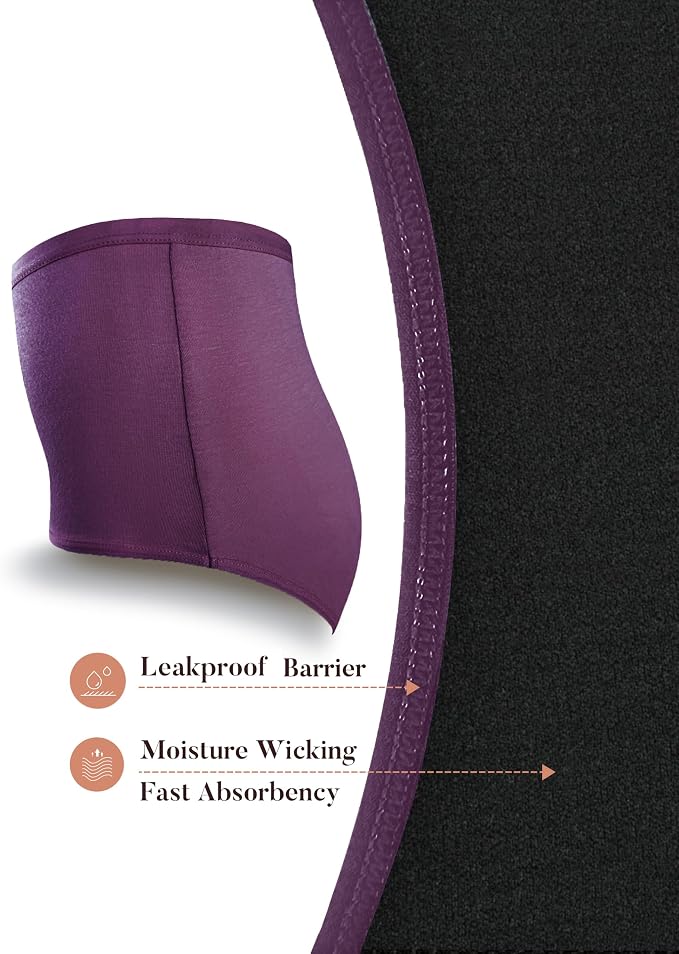 AIRCUTE Washable Urinary Incontinence Protective Underwear for Women Leak Proof Absorbent Reusable Panties 60ML 1 Pack (Purple, X-Large)