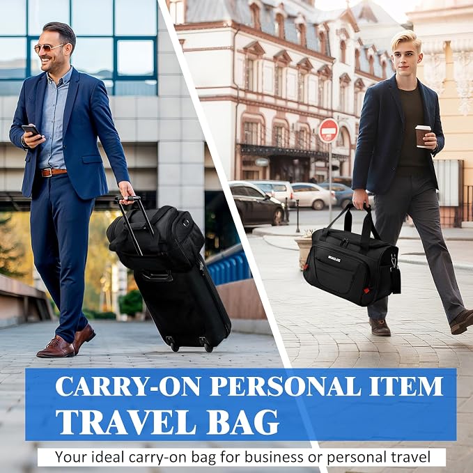 Underseat Carry On luggage Bag Airplanes Personal Item Bags Weekender Overnight Travel Tote Bag Shoulder Small Softside Carry on Luggage Travel Duffel Bags For Men Women -18 IN Black