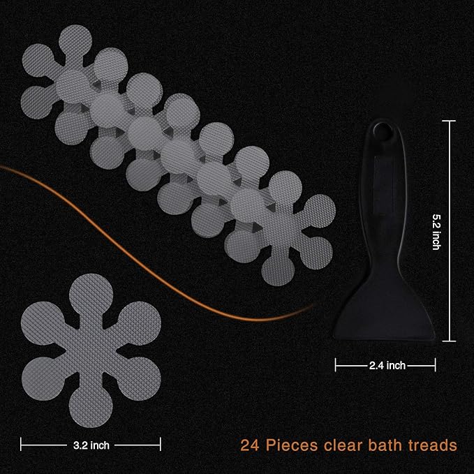 Bathtub Stickers Non-Slip, 36 PCS Grey Safety Shower Treads Adhesive Appliques with Premium Scraper
