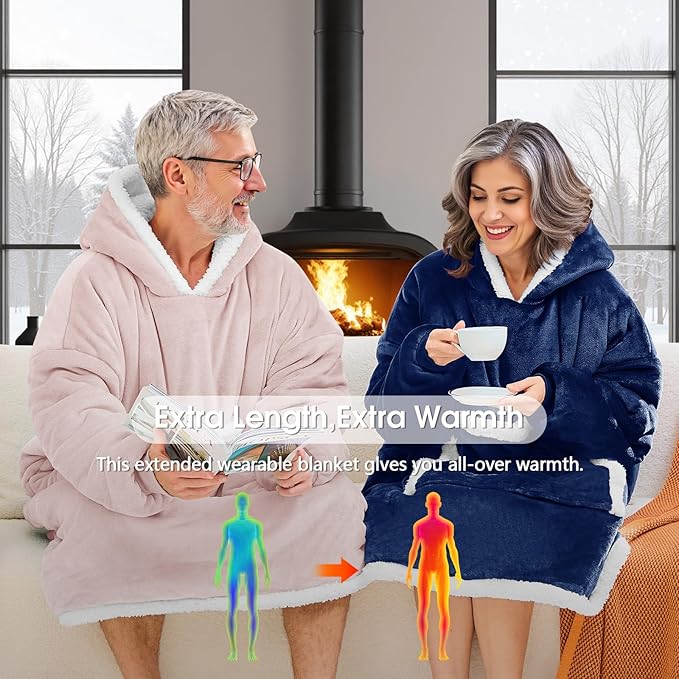 JOYWOO Pink Wearable Blanket Hoodie, Oversized Cat Lovers Sweatshirt Blanket for Adult & Teens, Birthday Gifts for Women Mom Girl Boys,Cozy Sherpa Blanket Giant Pocket Gifts,Dusty Pink Small