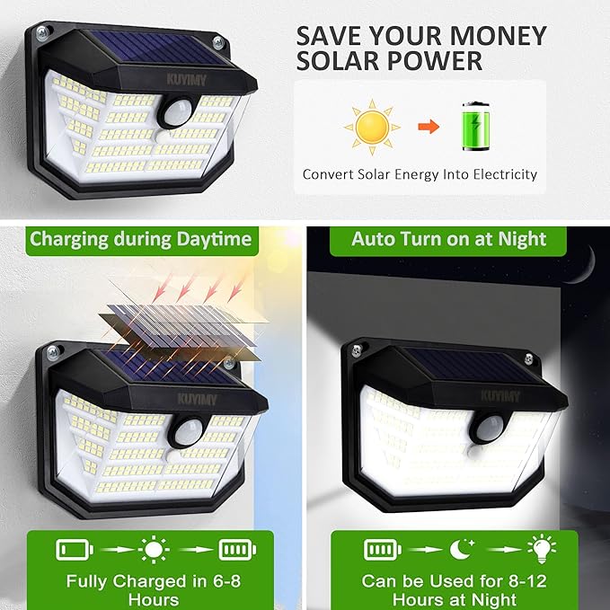 Solar Outdoor Lights, 230 LED with Motion Sensor and 3 Modes, IP65 Waterproof, 270° Wide Angle Light, Easy-to-Install Intelligent Security Wireless Wall Lights for Patio, Front Door(6 Pack)