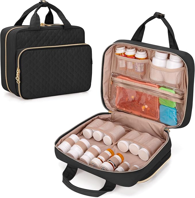 Damero Pill Bottle Organizer, Travel Medicine Bag Organizer, Black | Medicine Organizer and Storage for Pills, Vitamin, Fish Oil, Medical Supplements for Women and Men