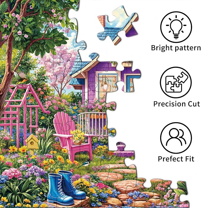 Puzzles for Adults 1000 Pieces,Pink Flower Room Jigsaw Puzzle with 1:1 HD Poster, Perfect Interlocking No Dust, Stress Relief Ideal Gift for Family Games