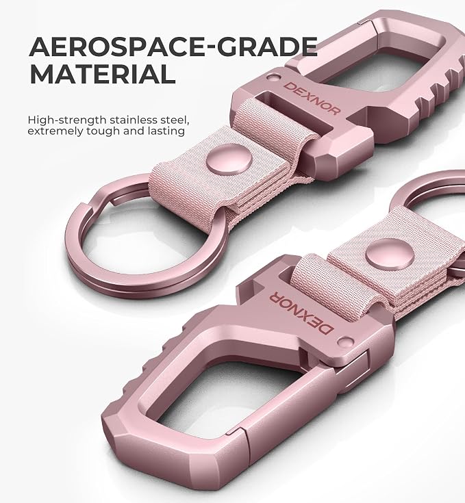 Dexnor Heavy Duty Key Chain Bottle Opener, Carabiner Key Ring Clip Aerospace-grade Stainless Steel Car Key Fob Holder Organizer EDC Keychain Keyring Accessories for Men and Women Peony Pink