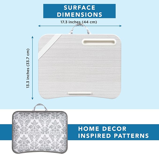 LAPGEAR Designer Lap Desk – Gray Damask, 2-Pack with Storage Basket