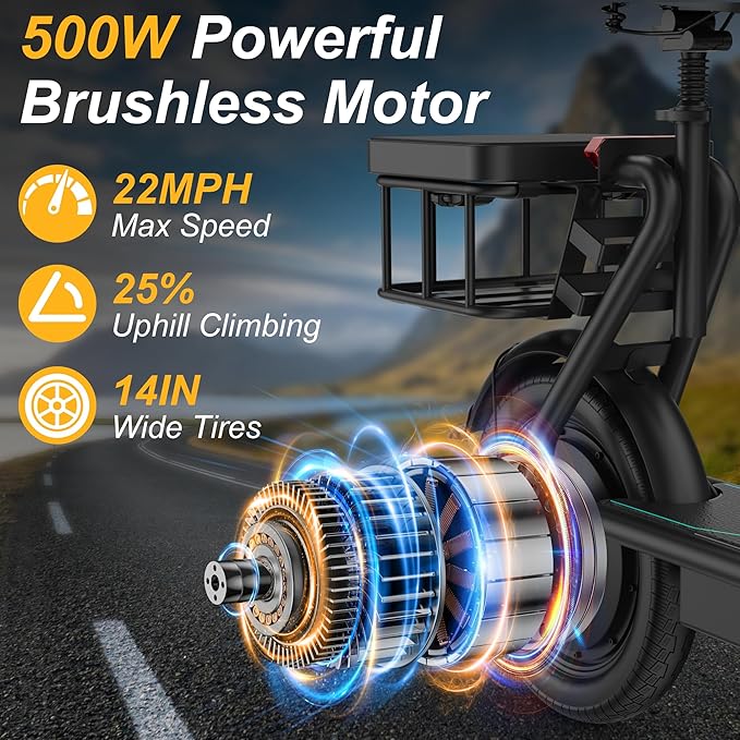 Electric Scooter for Adults, Folding E Scooter with 350W/500W Motor 16-24 Mph Top Speed, Max 15-60 Miles Long Range, 6.5''/8.5''/10''/14'' Solid Tires Commuting Scooters, Dual Brakes, APP