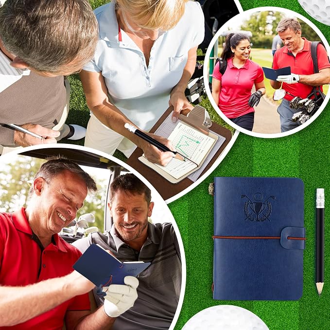 Yexiya Golf Scorecard Book with Pencil, Leather Golf Journal Scorecard Holder Accessories Notebook Log Pocket Score Cart Book Gift for Men Golfers, Sports and Outdoor Club Accessories