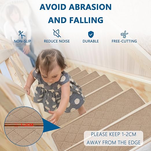 Stair Treads for Wooden Steps, 15 Pack 9" X 30" Non Slip Carpet Stair Treads Indoor with Reusable Adhesive for Elders and Dogs, Pet Friendly Polyester TPR Backing Stair Runner
