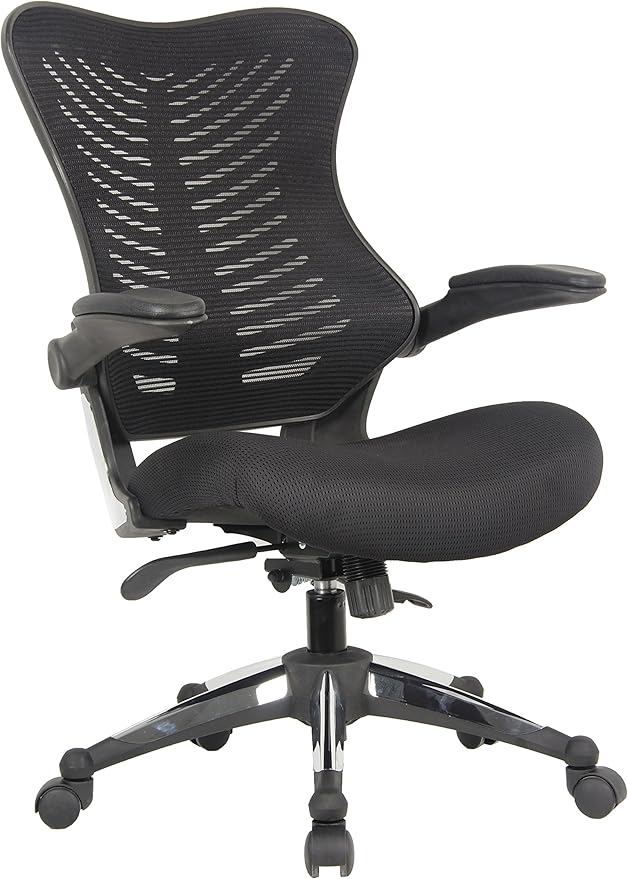 Officefactor Ergonomic Breathable Mesh Chair with Flip-up Armrests, Lumbar Support Executive Rolling Swivel Task Computer Office Chair or Home Desk Chair (Black MESH)