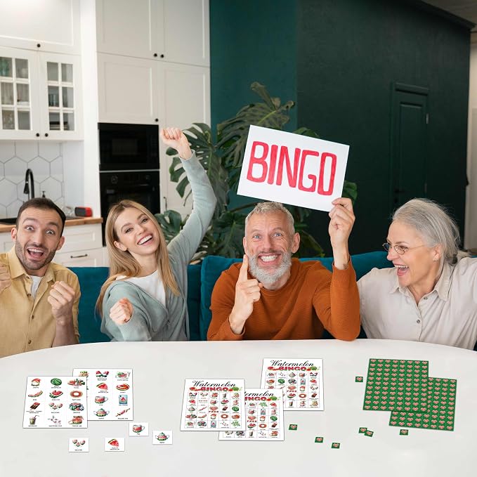 Watermelon Bingo Games - Summer Bingo Card - 24 Players Bingo Game Set for Adult Family Friends - Indoor Outdoor Activities - Fruit Themed Birthday Party Favors Supplies -C08