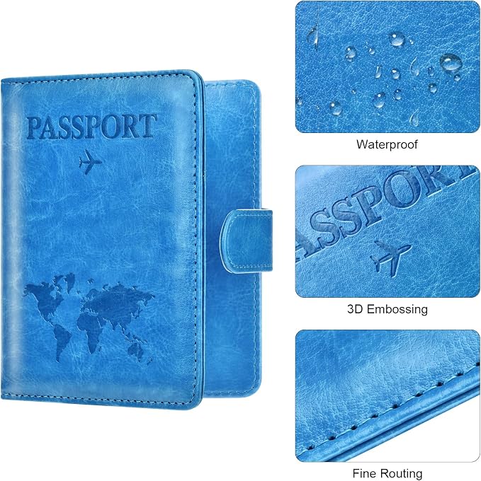 Eoehro Passport Holder for Travel Essentials, Passport Wallet Cover Case for Travel Must Haves Accessories,Passport Book Holders for Women and Men(blue)