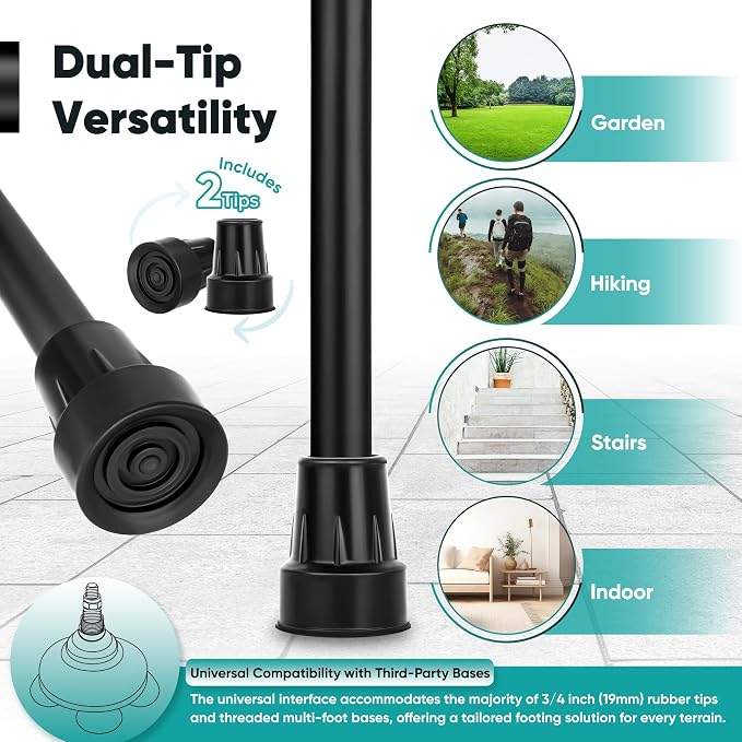 Enhanced Walking Cane (Thicker & Longer) - Foldable, Adjustable, Collapsible, Spare Tip, with Travel Bag | Versatile Walking Stick for Every Height, Weight, Seniors & Adults