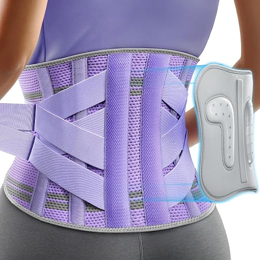 Rakiie Back Brace for Lower Back Pain Women with 9X Support System, Ergonomic Lumbar Support for Pain Relief, Breathable Mesh Design with 3D Silicone Pad for Sciatica, Purple Size M (Waist: 32.3"-39.8")