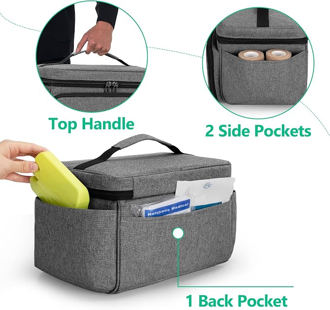 CURMIO Small Medicine Storage Bag, Empty Family First Aid Kits Case, Gray | Emergency Medical Supplies for Home Care, Pill Bottle Organizer, Multifunctional Bag for Medical Use, Dormitory, Travel