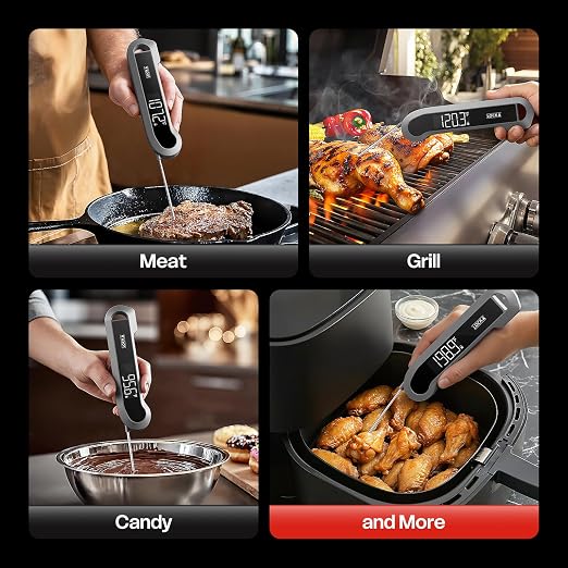 0.3 Sec Instant Read Meat Thermometer Digital for Cooking, Grey | ±0.5℉ Precision, Food Thermometer for Grilling, Air Fryer, Smoker, Candy, BBQ Essentials, Gift for Dad Men Birthday