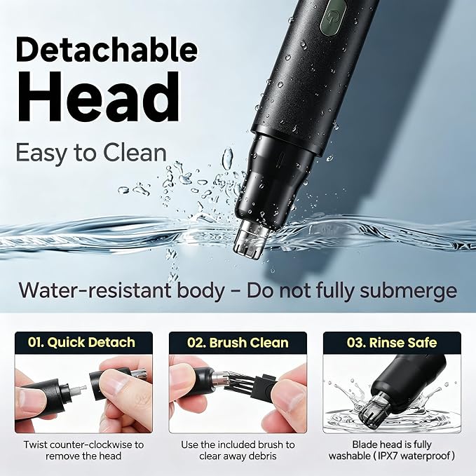 RUIM 3-in-1 Nose Hair Trimmer for Men, Electric Ear & Eyebrow Groomer with LED Display, USB-C Rechargeable, Waterproof Dual-Blade Facial Hair Trimmer, Precision Grooming Kit