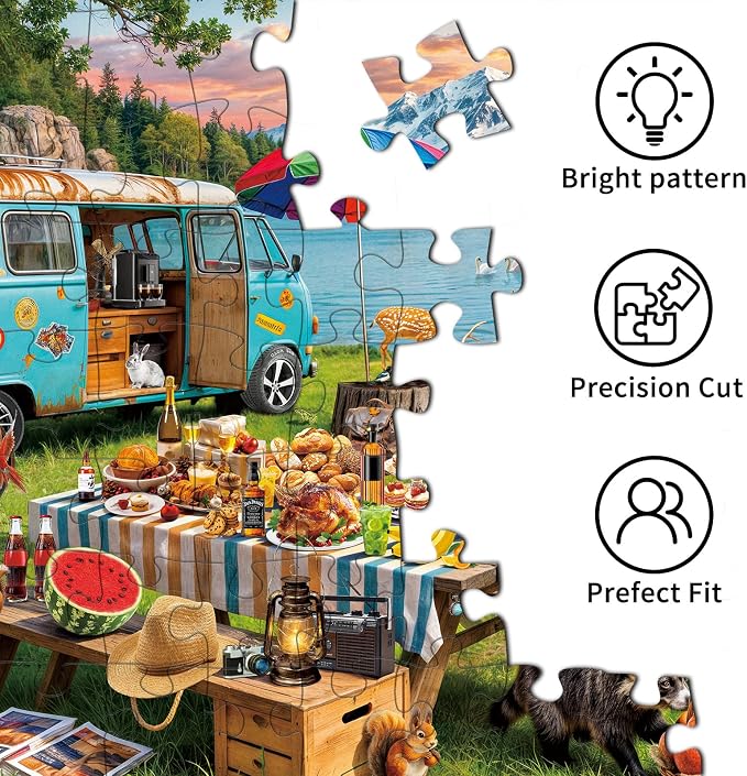 1000 Piece Puzzles for Adults,Outdoor Camping Jigsaw Puzzle 1000 Pieces for Adults Seniors,Challenging Family Games Holiday Party Gifts -1:1 Poster Interlock Perfectly Letter on Back