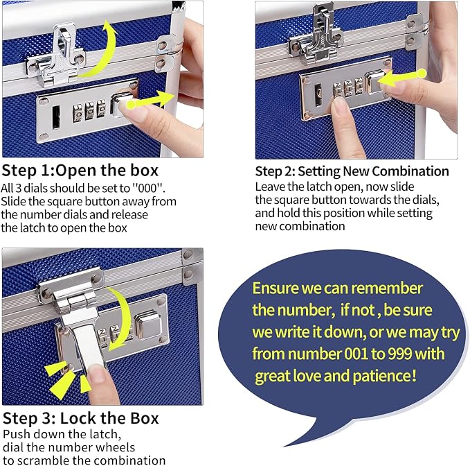 Lockable Medication Box with Portable Storage Case, 12.2''x 7.2''x 7.6'', Childproof Medicine Organizer with Combination Lock, Locking Box for Money, Documents & Meds (Blue/Medium)