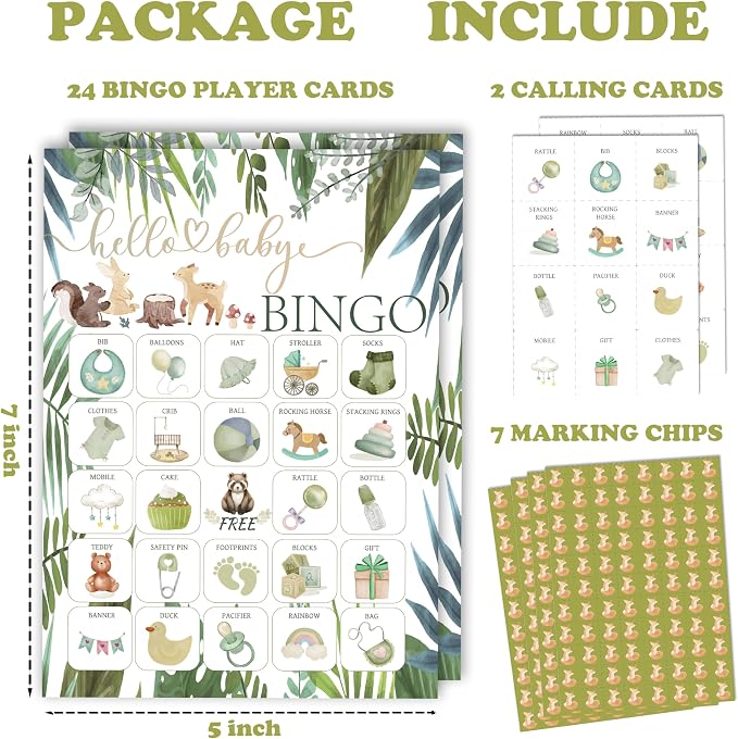 Baby Shower Bingo Game Cards Set for Guests Adults, Animals Woodland Baby Shower Party Bingo Game Gender Reveal Bingo Game for Family Friends Large Group Activity, Favors Supplies Decorations