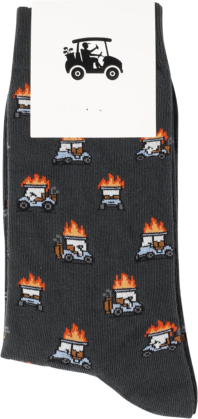 ZEETY Golf Socks – Funny Cart on Fire Novelty Socks, Golf Accessories and Gifts for Men and Women, 1 Pair per Pack, Size 9-13