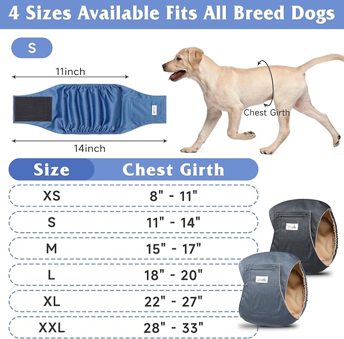 5 Pack Dog Diapers Male Reusable, Premium Belly Bands for Male Dogs, High Absorbing Dog Pee Wraps for Doggie in Incontinence and Training Gray XXL