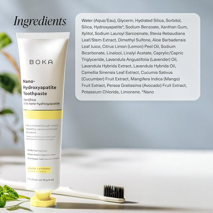 Boka Fluoride Free Toothpaste, Nano Hydroxyapatite Toothpaste, Appropriate for Sensitive Teeth - for Adult Oral Care - Lemon Lavender Flavor, 4 Fl Oz 3Pk