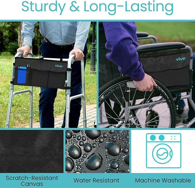 Vive Walker Bag - Accessories Wheelchair Basket Pouch (Water Resistant) - Seniors Caddy Accessory Attachment for Folding, Rolling Walkers - Carry Storage Carrier Tote - Lightweight, Universal Size