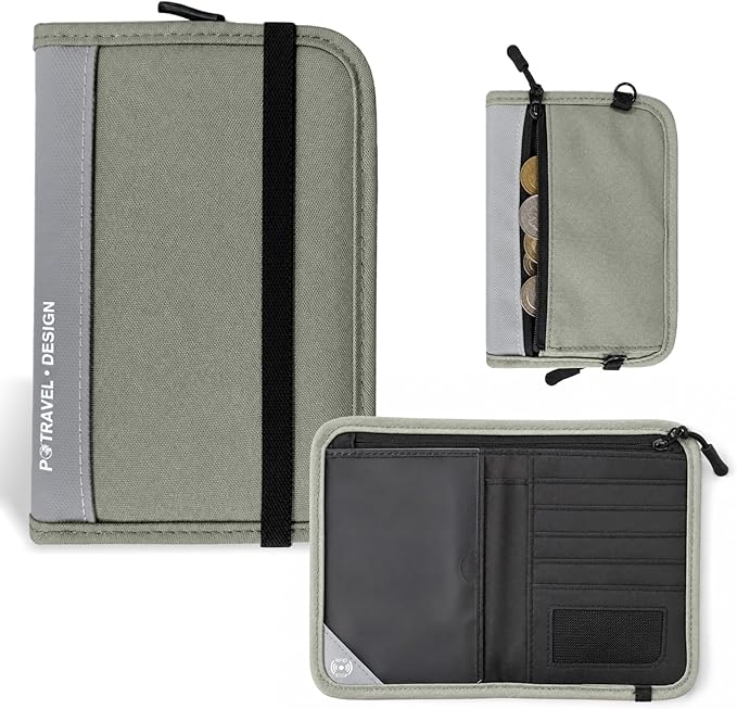 P.travel Passport Holder for Travel, RFID Blocking Passport Wallet with Adjustable Shoulder Strap, Holds 3 Passports, 4 Card Slots & AirTag Slot, Lightweight Travel Essentials for Men & Women