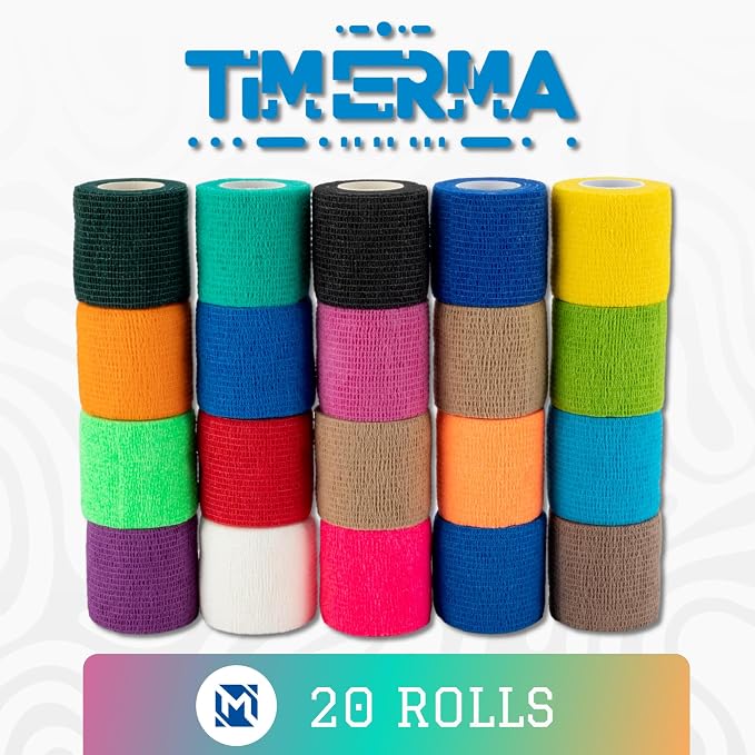 20 Rolls Self Adhesive Bandage Wrap Elastic&Breathable Ideal for Wound Care, Sports & Joint Sprains Adhesive Vet Wrap Versatile Support for Dogs Cats Horses Birds, Pet First Aid Multi-Colored