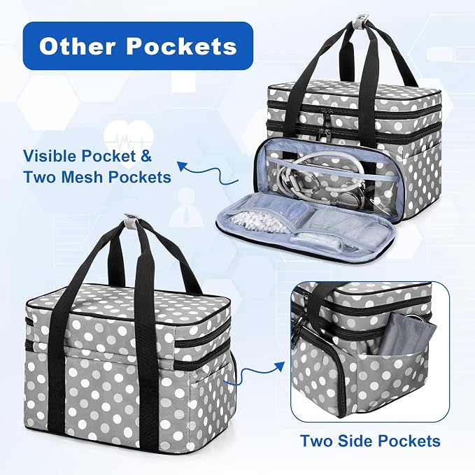 BAFASO Double Layer Medicine Bag with 2 Detachable Pouches, Polka Dots | Pill Bottle Organizer for Travel and Daily Use (Bag ONLY)