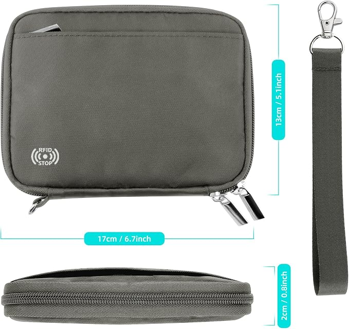 WALNEW Passport Holder Family for 4, RFID Blocking Travel Wallet Women Men | Holds up to 4 Passports, Removable Wrist Strap，Lightweight Zipper Document Organizer Pouch Bag for Travelling
