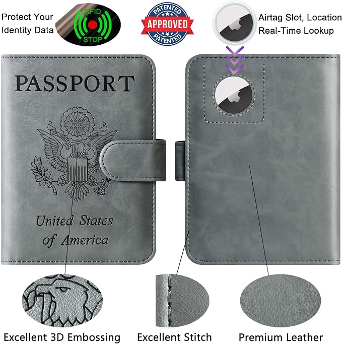 LOHASLIFE Airtag Passport Holder for Travel Essentials, Passport Cover | Wallet, Leather Rfid Blocking Card Case, Travel Accessories, Vacation Luggage Must Haves, for Men Women