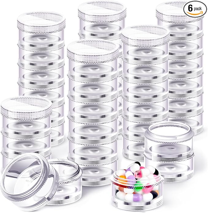 Sieral 6 Pack 7 Day Stackable Pill Organizers Round Pill Organizer Case Stackable Weekly Supplements Vitamins Individual Storage Container Boxes Holder Dispenser with Lids for Travel Medicine, Clear