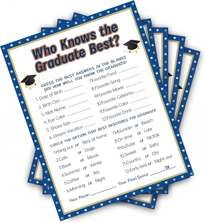 30PCS 2026 Graduation Party Game Cards, Who Knows The Graduate Best Game, Senior High School & College Graduation Party Favors-MG01