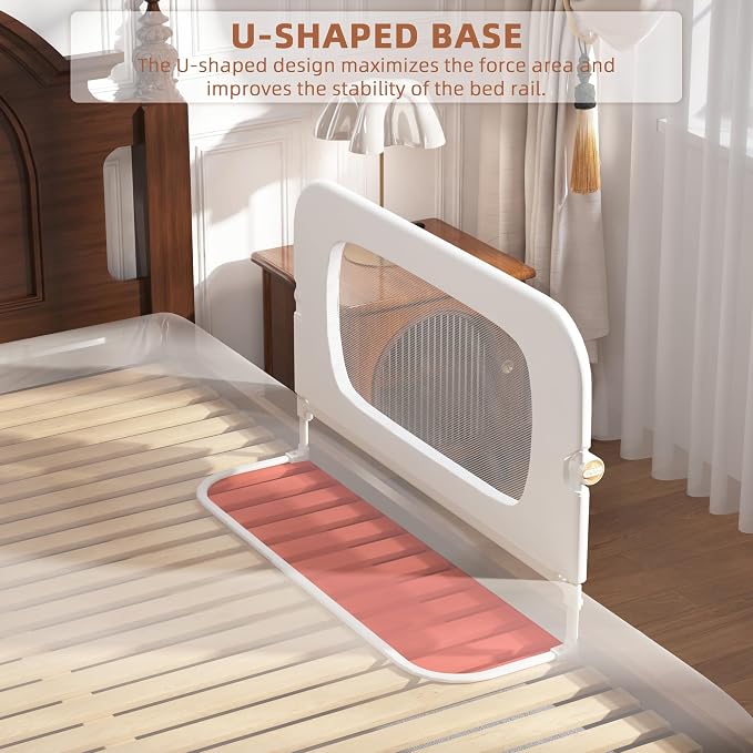 FigTime Bed Rail for Toddlers, Baby Bed Rail Guard for Kids, Toddler Bed Rails with Reinforced Anchor Fit, Height Adjustable & Foldable Bed Rail Guard for Twin, Full, Queen & King Beds (White, 32IN)