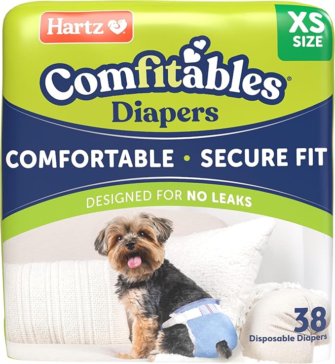 Hartz Comfitables Disposable Dog Diapers, Size XS, Comfortable & Secure Fit, Easy to Put On, Super Absorbent Male and Female Diaper, 38 Count (Pack of 8)