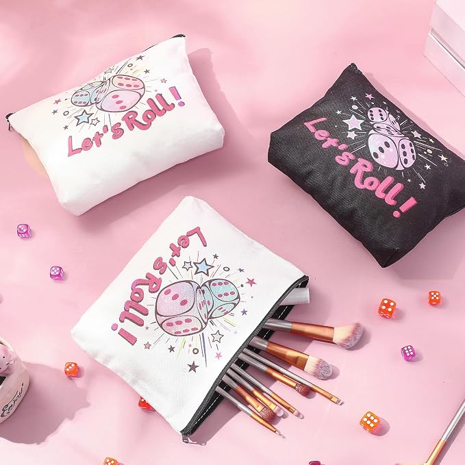 12 Pcs Bunco Gifts for Women Bunco Makeup Bags Let's Roll Dice Game Makeup Bags Casino Lover Gifts Travel Zipper Pouch Dice Game Present Birthday Present for Women Players