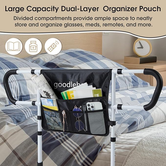 Double Bed Rail for Elderly Adults Safety, Adjustable Bed Assist Rail, Dual Side Bed Rail for Seniors Safety, Under Mattress Bed Guard Rail for Fall Prevention, Fits Twin/Full/Queen Beds