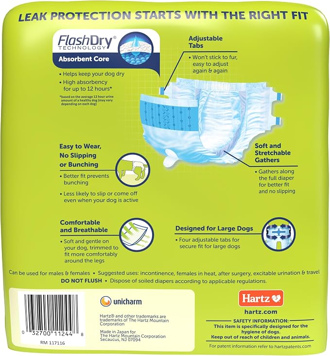Hartz Comfitables Disposable Dog Diapers, Size XL 5 count, Comfortable & Secure Fit, Easy to Put On, Super Absorbent Male and Female Diaper