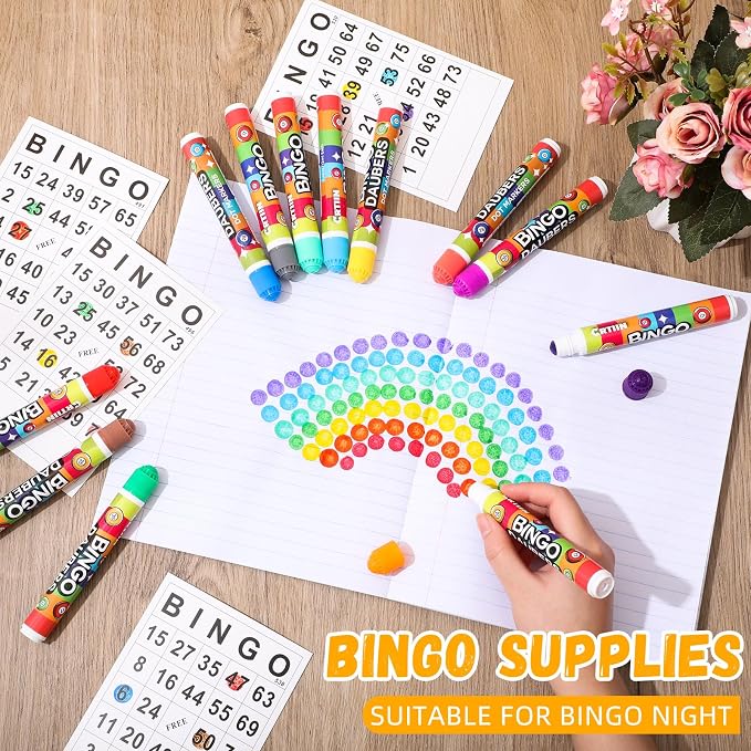 Crtiin 228 Pack Game Cards and Dot Daubers Set Includes 180 Bingo Cards and 48 Dot Markers Supplies Calling Card Set for Kids Preschool Children, Large Groups, Family Gathering Activity, Game Night