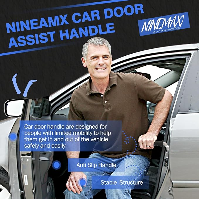 NINEMAX Car Door Handle for Elderly, Car Handle Assist (1 pc with Strap) | Portable Vehicle Entry Assist, No-Slip Grip for Seniors, Lightweight Car Cane Design, Fits Most Vehicles