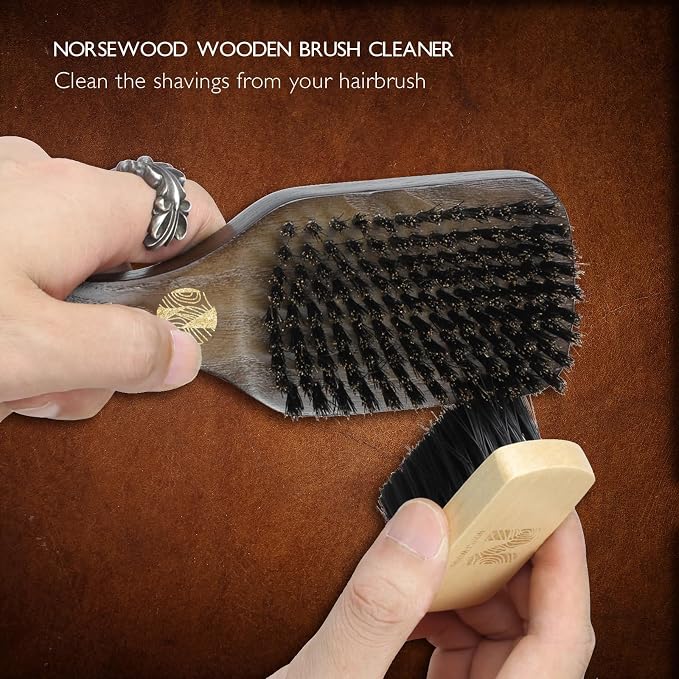 NORSEWOOD Boar Bristle Brush for Shine and Texture - Stiff Bristles for Medium Hair/Beards, Cleaning Brush Included | for Shine & Texture, Hairbrush for Men, with Cleaning Tools