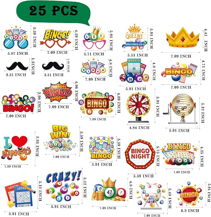 Bingo Photo Booth Props Decorations-Bingo Game Night Party Themed Champion Birthday Carnival Events Favors Supplies Birthday Photography Backdrop Decorations（25PCS）