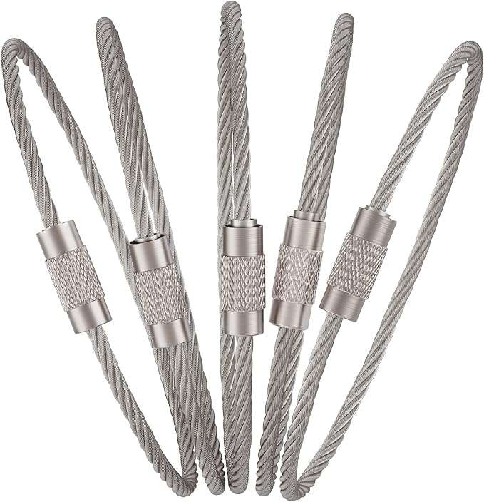 Pawfly 4"/6"/10" Wire Keychain Cable Key Ring Loop Holder 20/50/100Pcs | Large, Stainless Steel, Toughly Braided, Connectable, Corrosion Resistant, for Luggage Tag Kitchen Utensils