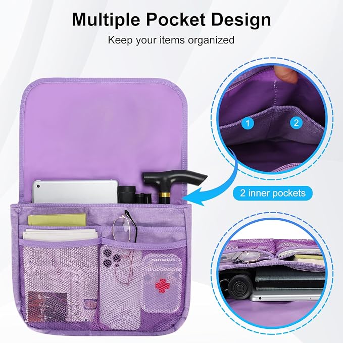 supregear Wheelchair Carry Bag - Accessories Pouch for Rollator, Walkers, Power Wheel Chairs and Knee Scooters - Side Armrest Storage Organizer for Elderly Seniors - Lightweight Portable Travel Tote