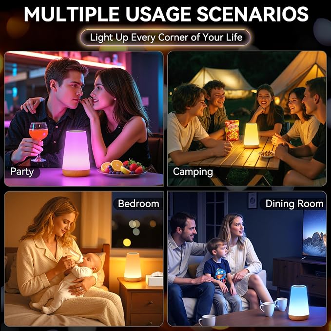 Auxmir Rechargeable LED Night Light, Touch & Remote Control Bedside Lamp with 13 Colors, 5 Brightness Levels, Portable Table Lamp for Kids Baby Nursery, Bedroom, Bathroom, Camping, Light Brown-2 Pack