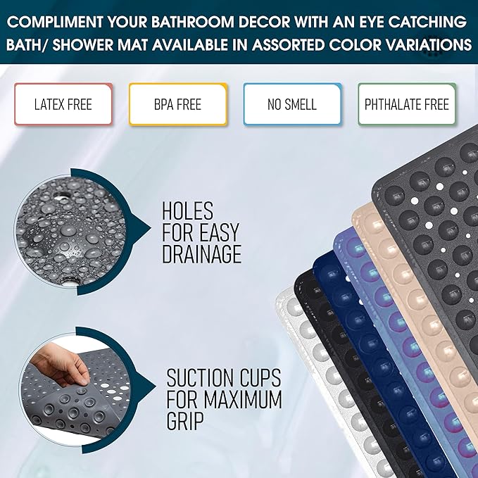 ENKOSI Square Shower Mat - Non Slip Bath Mat - 21x21 Charcoal