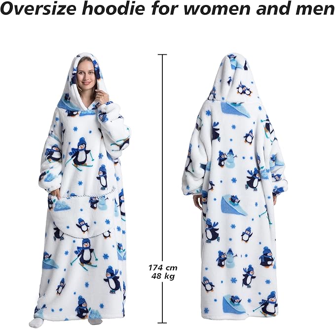 Blanket Hoodie, Long Hooded Blanket Sweatshirt as Birthday Gifts for Women Men, Long Wearable Blanket for Women Men.